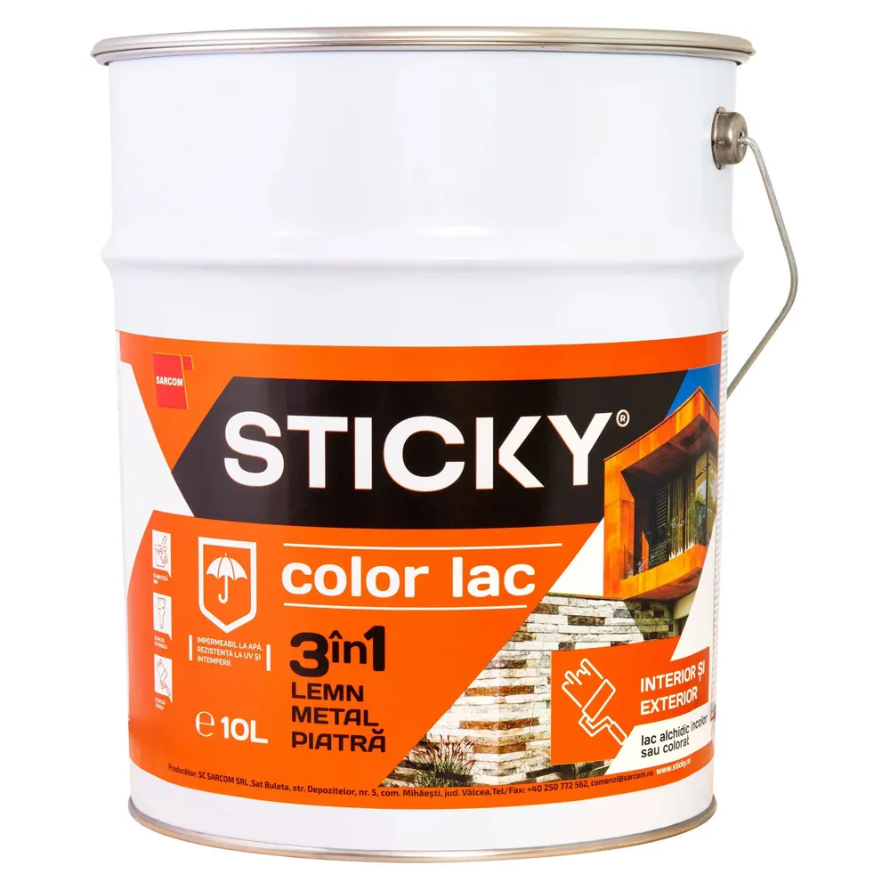 Lac alchidic pentru lemn / metal / piatra, Sticky, nuc, interior / exterior, 10 L