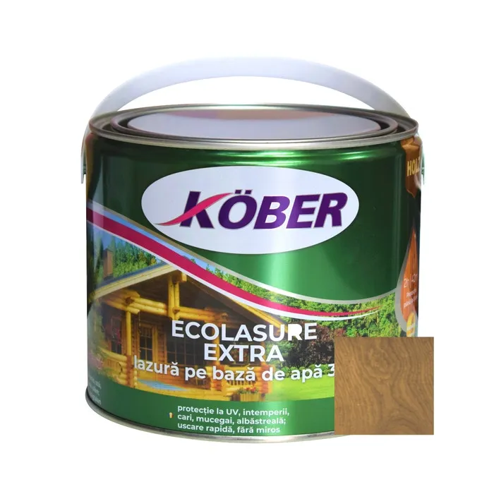 Lac / lazura 3 in 1 pentru lemn, Kober Ecolasure Extra, alun, pe baza de apa, interior / exterior, 2.5 L
