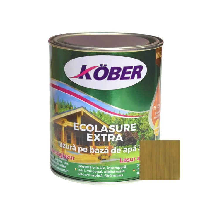 Lac / lazura 3 in 1 pentru lemn, Kober Ecolasure Extra, nuc, pe baza de apa, interior / exterior, 0.75 L