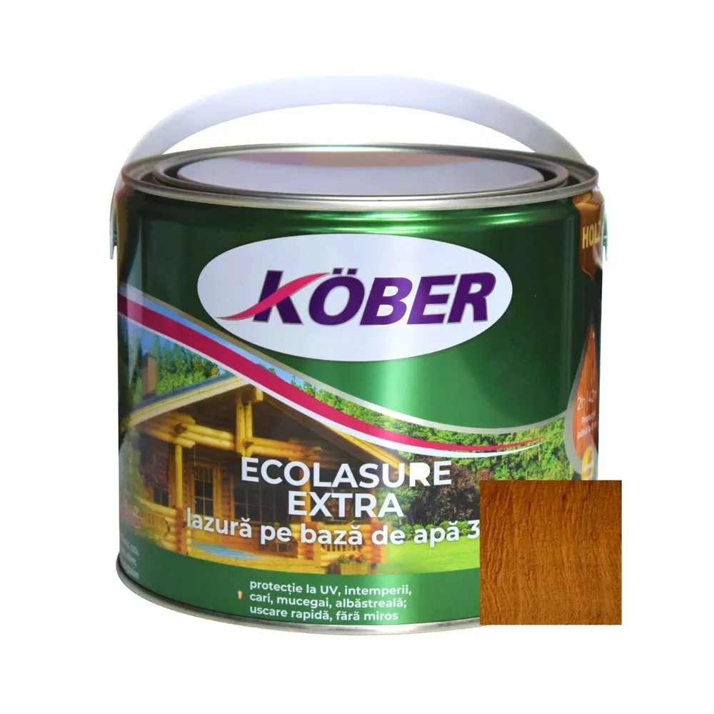 Lac / lazura 3 in 1 pentru lemn, Kober Ecolasure Extra, stejar inchis, pe baza de apa, interior / exterior, 2.5 L