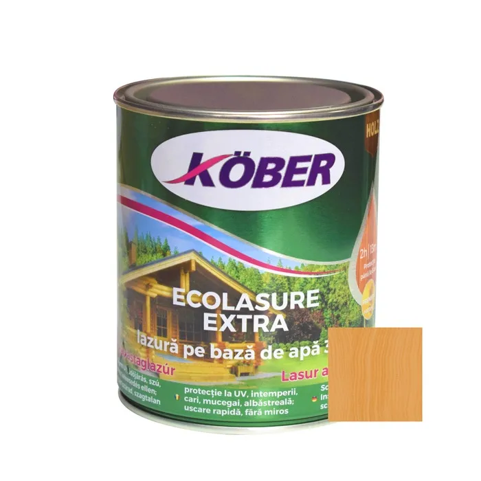Lac / lazura 3 in 1 pentru lemn, Kober Ecolasure Extra, tec, pe baza de apa, interior / exterior, 0.75 L