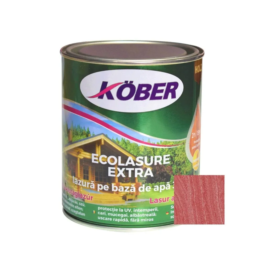 Lac / lazura 3 in 1 pentru lemn, Kober Ecolasure Extra, trandafir, pe baza de apa, interior / exterior, 0.75 L