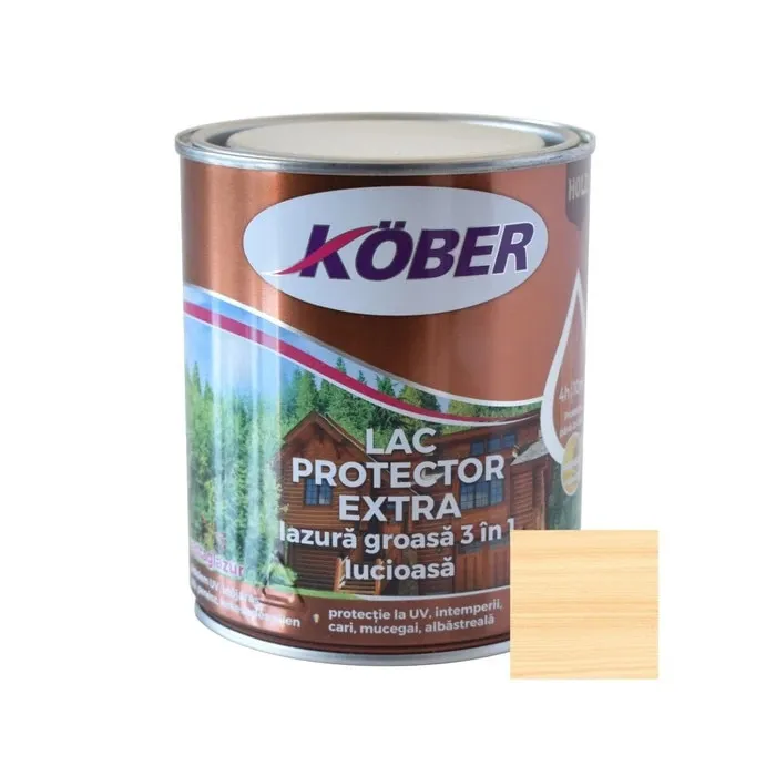 Lac / lazura groasa pentru lemn, Kober Extra 3 in 1, incolor, interior / exterior, 0.75 L