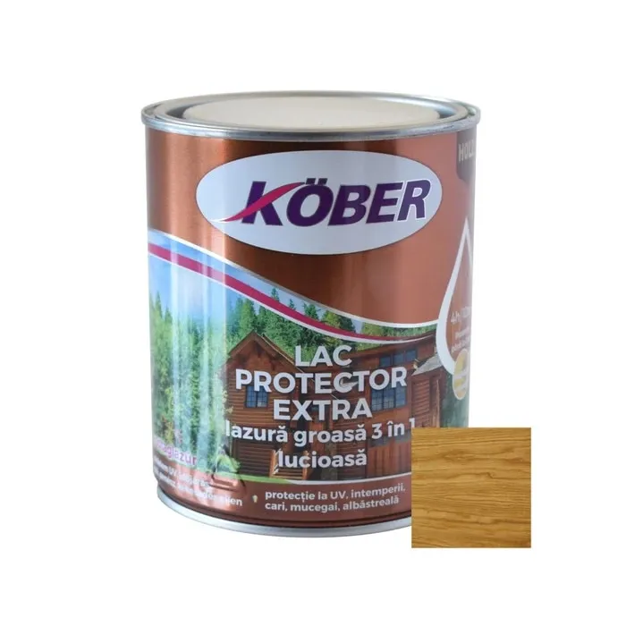 Lac / lazura groasa pentru lemn, Kober Extra 3 in 1, stejar inchis, interior / exterior, 0.75 L