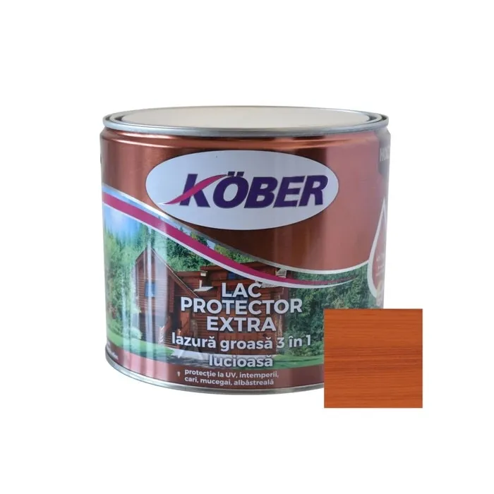 Lac / lazura groasa pentru lemn, Kober Extra 3 in 1, tec, interior / exterior, 2.5 L