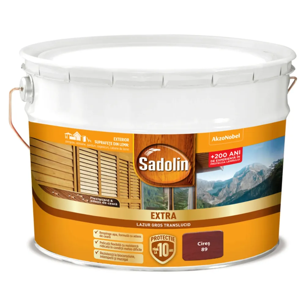 Lac / lazura pentru lemn, Sadolin Extra, cires, exterior, 10 L