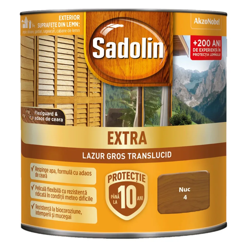 Lac / lazura pentru lemn, Sadolin Extra, nuc, exterior, 0.75 L