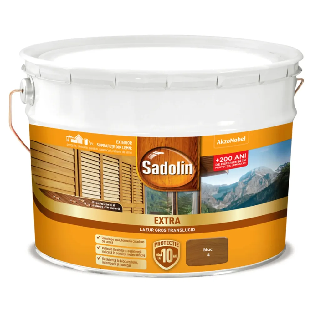 Lac / lazura pentru lemn, Sadolin Extra, nuc, exterior, 10 L