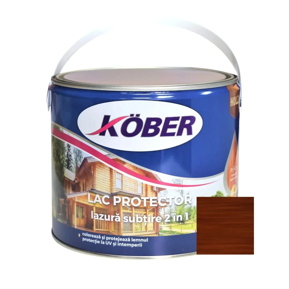 Lac / lazura subtire 2 in 1 pentru lemn, Kober, palisandru, interior / exterior, 2.5 L