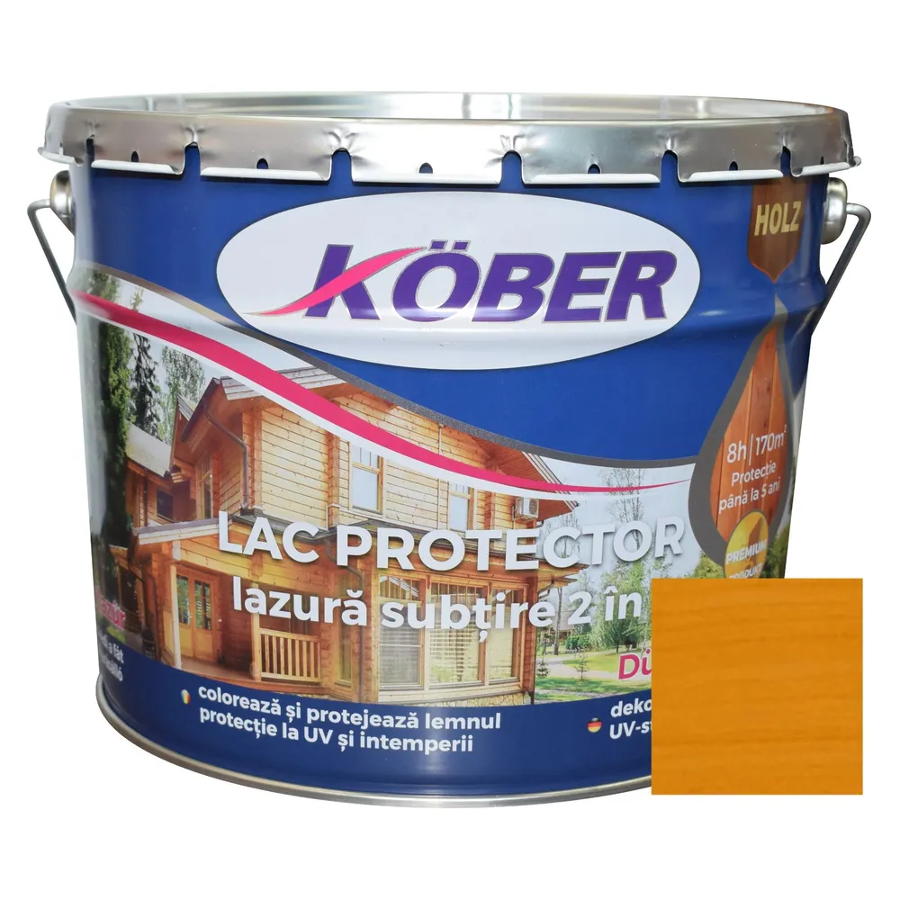 Lac / lazura subtire 2 in 1 pentru lemn, Kober, stejar, interior / exterior, 10 L