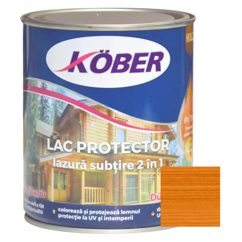 Lac / lazura subtire 2 in 1 pentru lemn, Kober, tec, interior / exterior, 0.75 L
