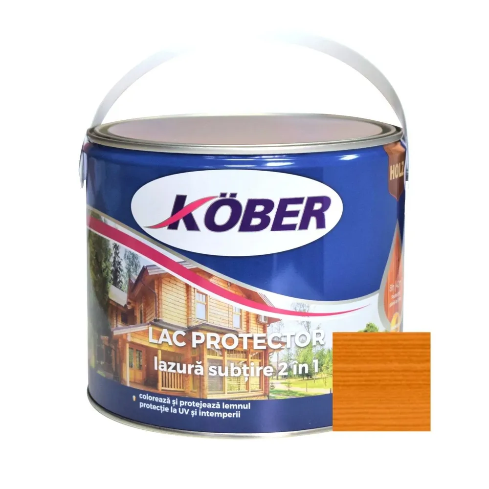 Lac / lazura subtire 2 in 1 pentru lemn, Kober, tec, interior / exterior, 2.5 L