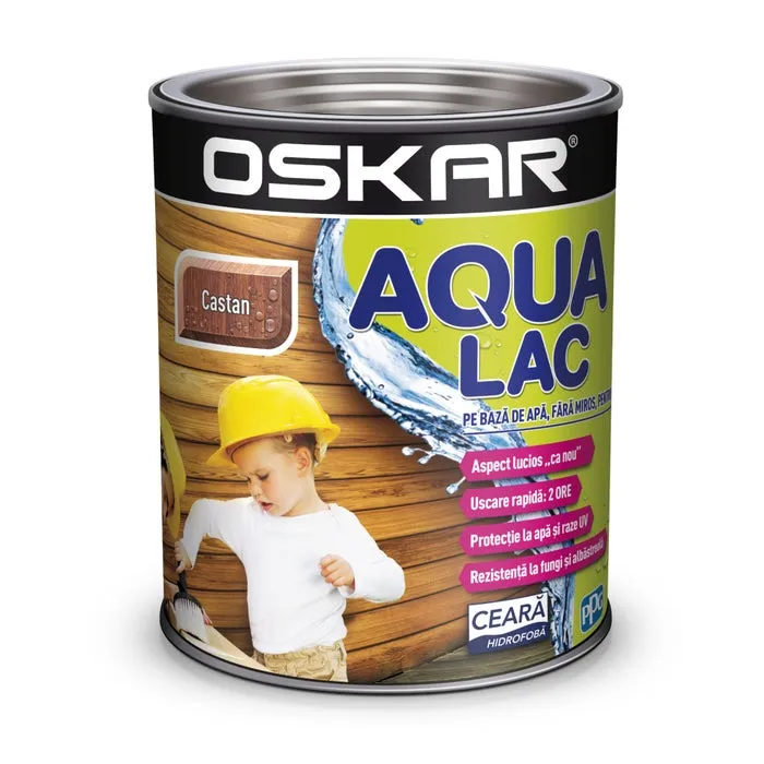 Lac pentru lemn Oskar Aqua Lac, castan, pe baza de apa, interior / exterior, 2.5 L