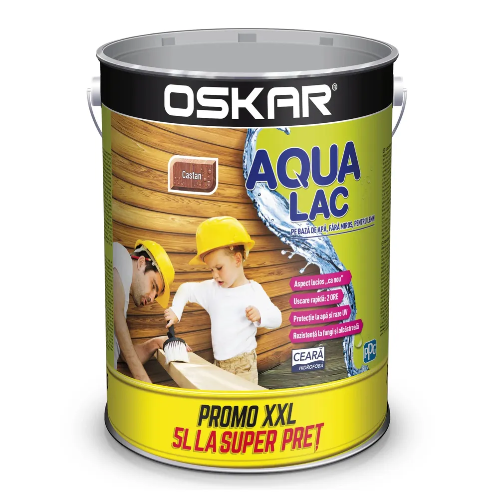Lac pentru lemn Oskar Aqua Lac, castan, pe baza de apa, interior / exterior, 5 L