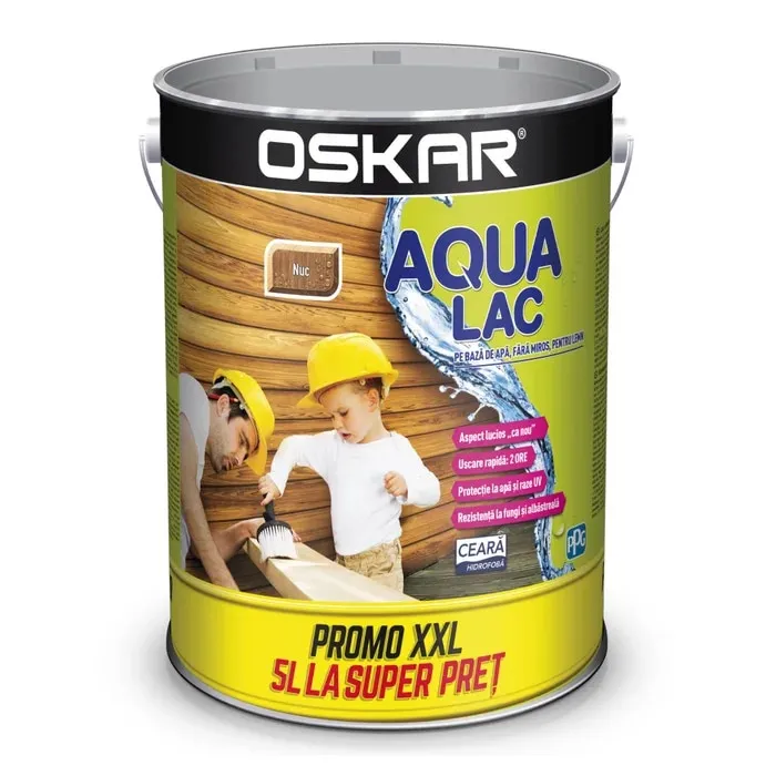 Lac pentru lemn Oskar Aqua Lac, nuc, pe baza de apa, interior / exterior, 5 L