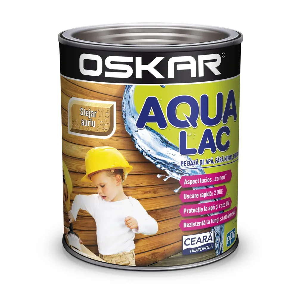Lac pentru lemn Oskar Aqua Lac, stejar auriu, pe baza de apa, interior / exterior, 0.75 L