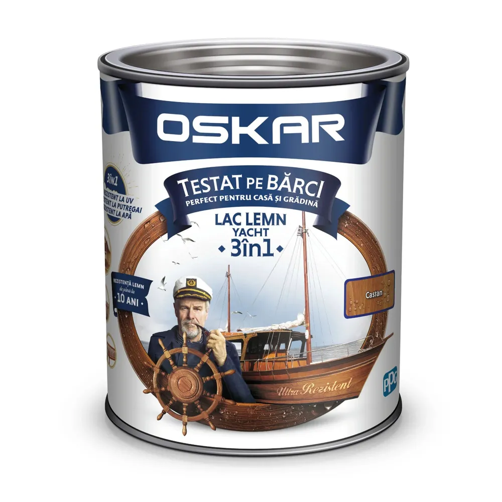 Lac pentru lemn Oskar Yacht 3 in 1, castan, interior / exterior, 2.5 L