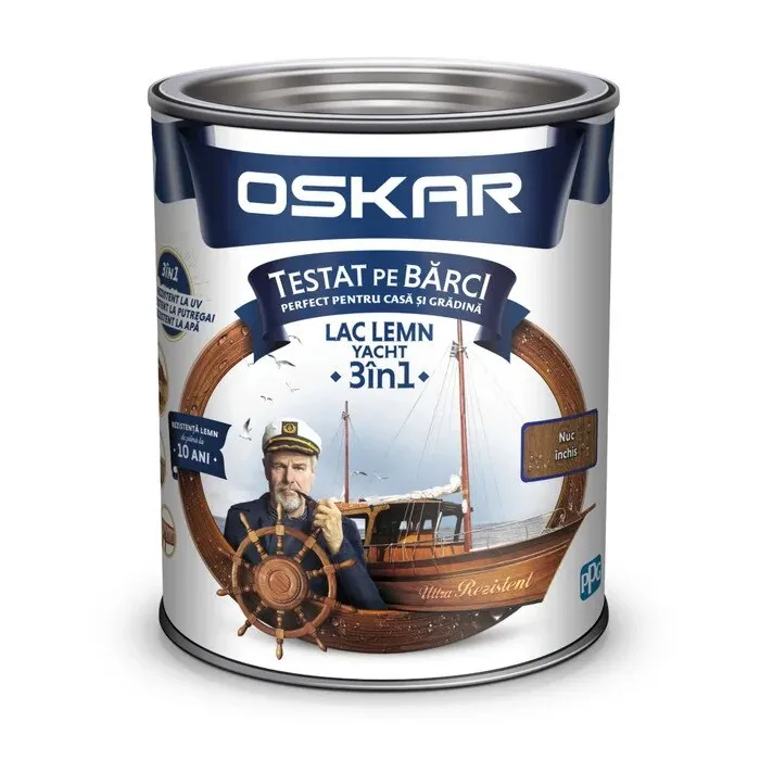 Lac pentru lemn Oskar Yacht 3 in 1, nuc inchis, interior / exterior, 0.75 L