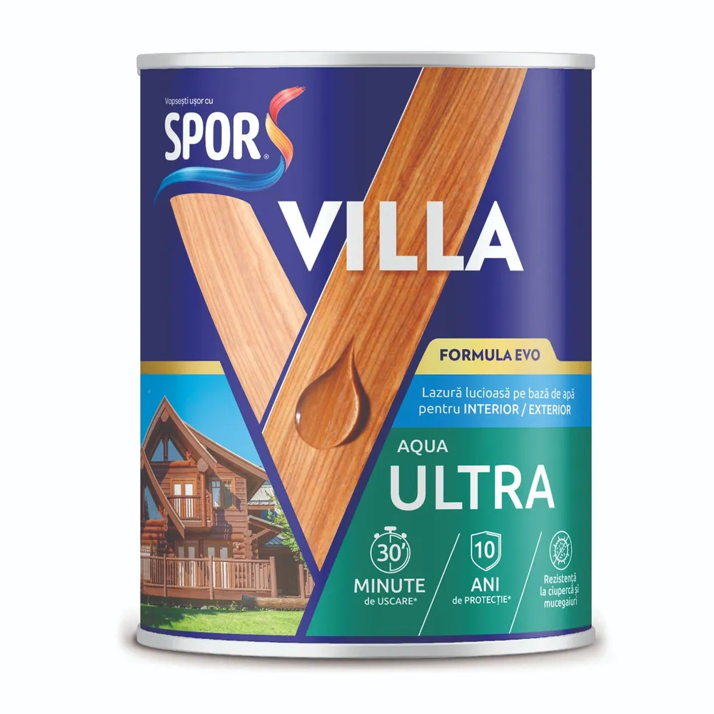 Lac pentru lemn Spor Villa, pe baza de apa, lucios, gri antracit, 0.75 L