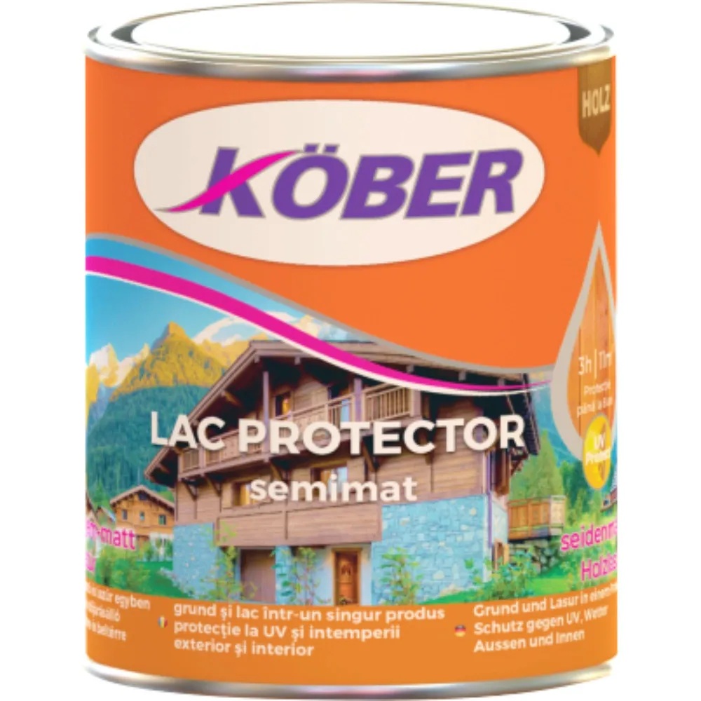 Lac protector lemn Kober, alchidic, semimat, nuc mediu, 0.75 L