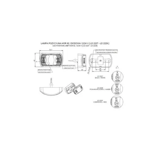 Lampa gabarit LED galbena 71x42x25 mm 12V-24V IP68 omologare E9 Fristom — imaginea 5