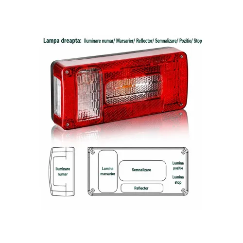 Lampa spate remorca 12V cu becuri stop, semnalizare, pozitie, numar, ceata sau mers inapoi — imaginea 2