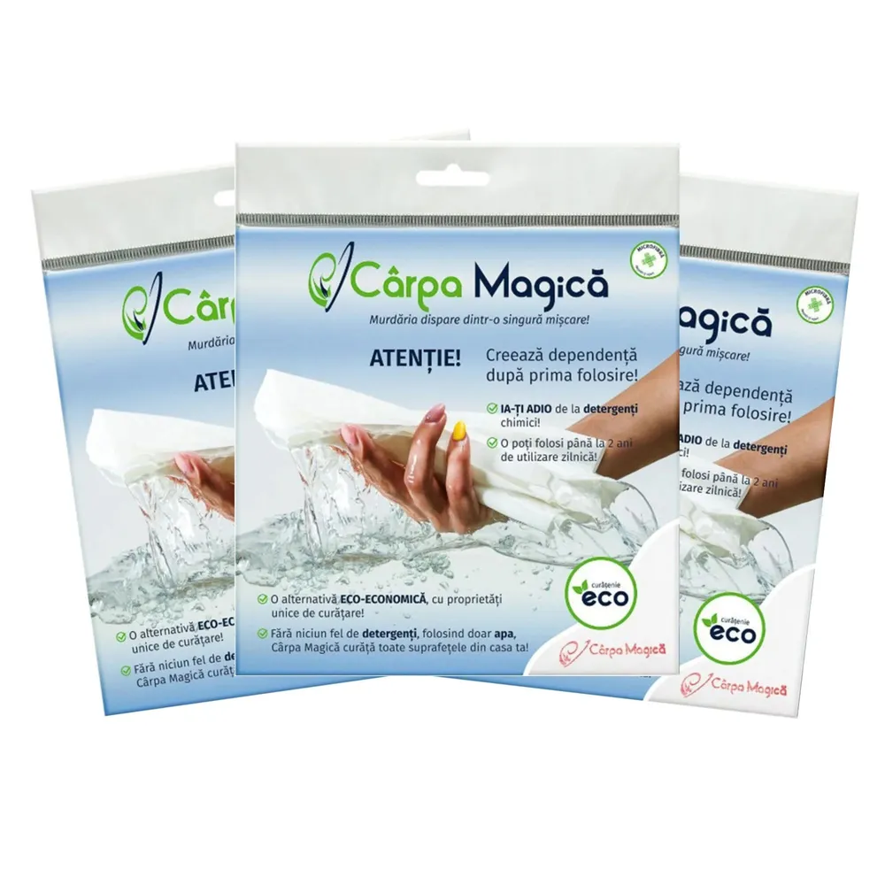 Laveta uz general Carpa Magica, microfibra, eco, alb, 40 x 40 cm, 3 buc / set