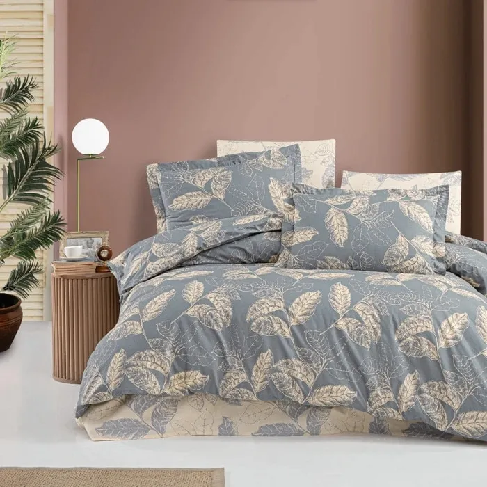 Lenjerie de pat bumbac ranforce, Caressa Arina, 2 persoane, gri, set 4 piese