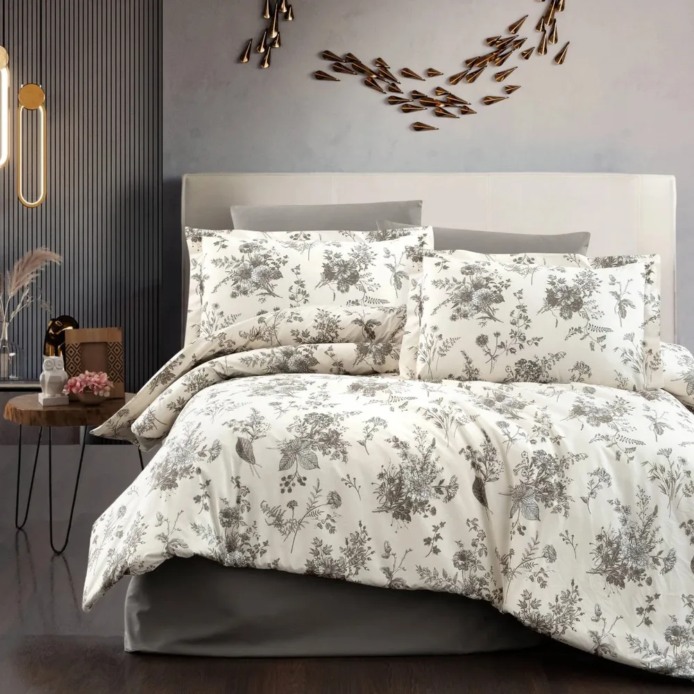 Lenjerie de pat bumbac ranforce, Ewa, 2 persoane, maro, set 4 piese