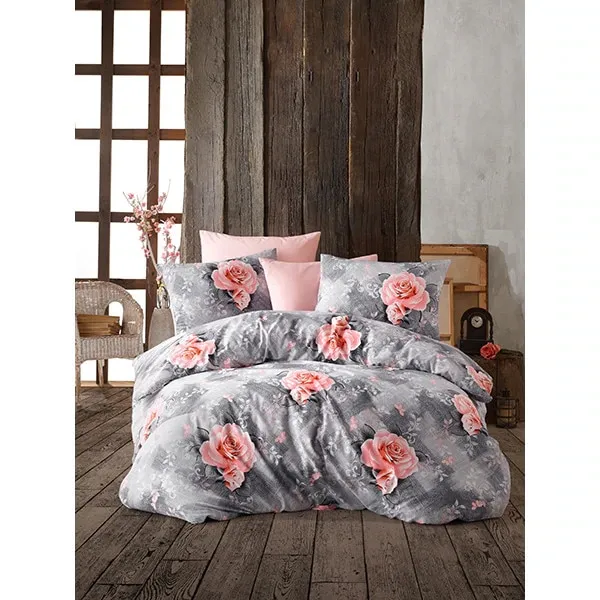 Lenjerie de pat Roses 2, 1 persoana, 100% bumbac, 160 x 220, 3 piese