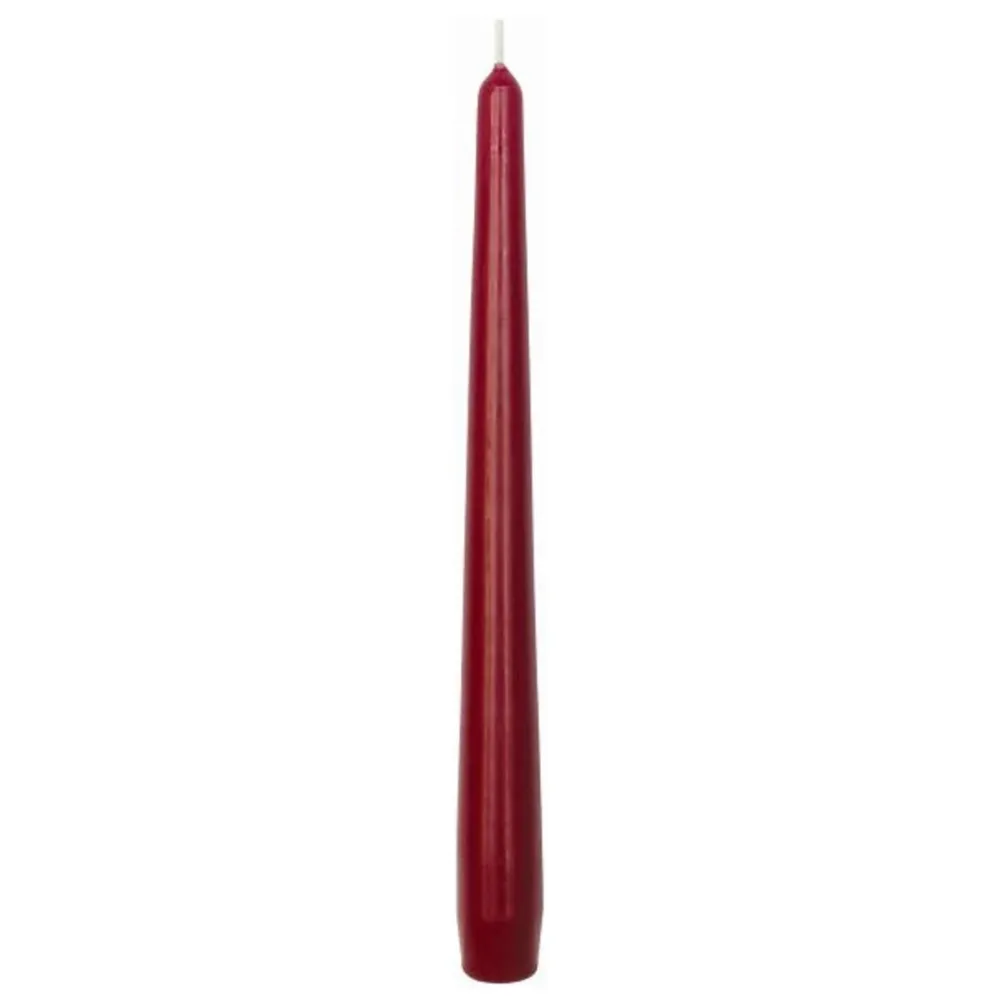 Lumanare conica, Muller Kerzen, mix ulei palmier + alte materiale ceroase, visiniu, 24.5 cm, timp ardere 7 ore