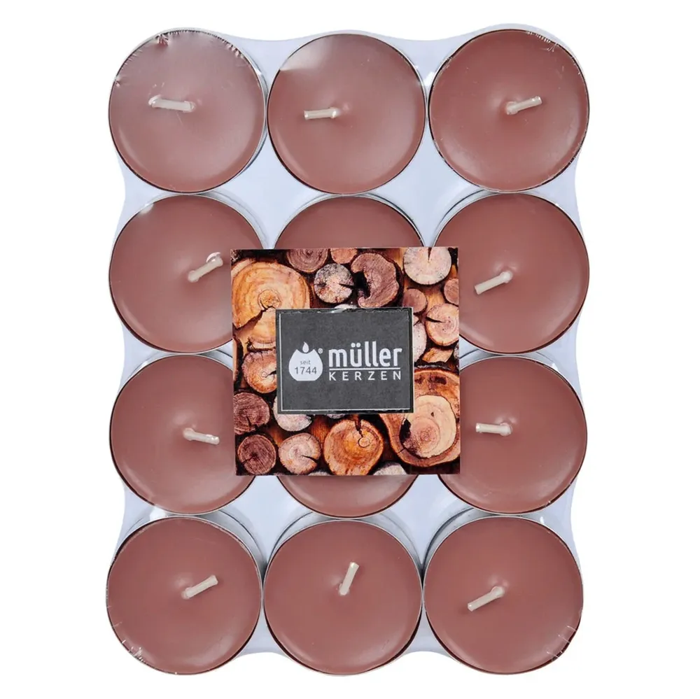 Lumanare parfumata tip pastila, timp ardere 4 ore, aroma lemn de santal, set 24 bucati