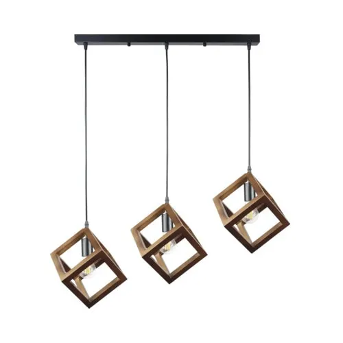 Lustra Klausen Rhombus, 3 abajururi din lemn, negru, 120cm x 70cm x 22cm