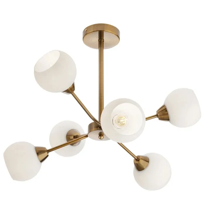 Lustra Pluri 02-976, 6 x E27, bronz antic + alb opal, clasic