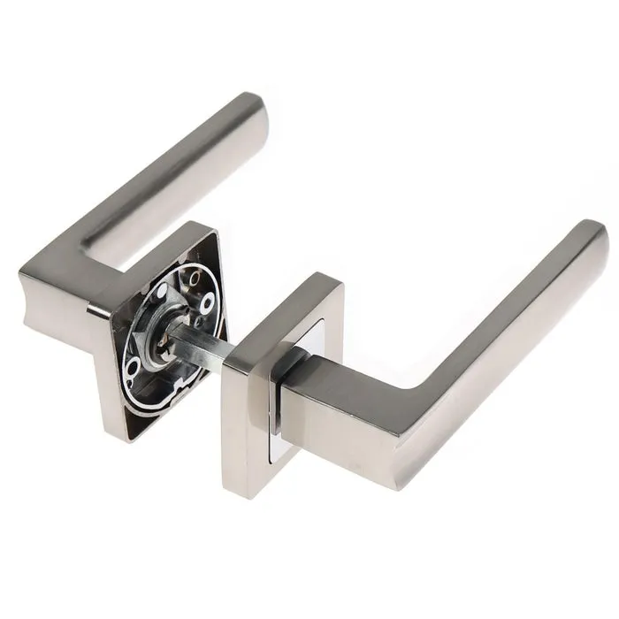 Maner cu rozeta patrata pentru usa interior, Eureka Gato BB K RS54, zamac, satin nichel + crom polisat, 135 x 54 mm