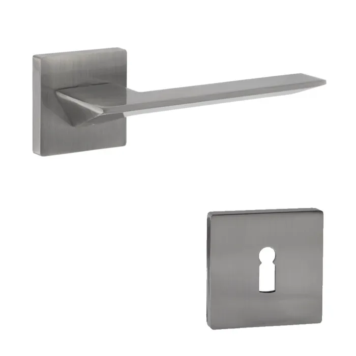 Maner cu rozeta patrata pentru usa lemn, Kair Gato BB(K)RS55SN, zamac, satin nichel, 145 x 55 mm