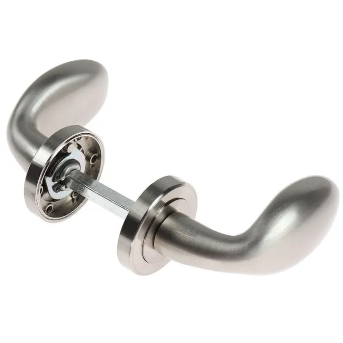 Maner cu rozeta rotunda pentru usa exterior, Golf, zinc, nichel satinat, 95 x 50 mm