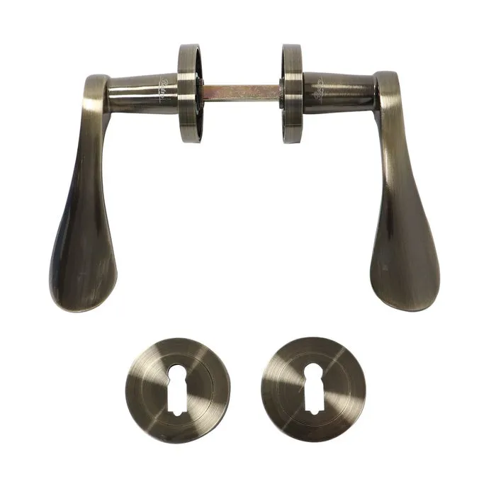 Maner cu rozeta rotunda pentru usa interior, BestImp B26, aliaj metalic, antic bronz, 120 x 50 mm