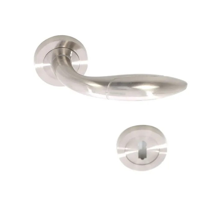 Maner cu rozeta rotunda pentru usa interior, BestImp H24, aliaj metalic, satin nichel, 135 x 55 mm