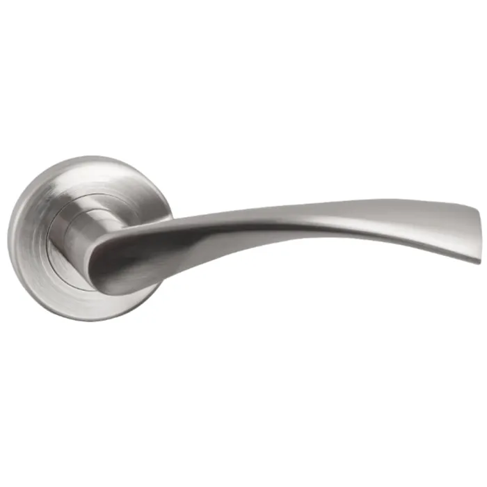 Maner cu rozeta rotunda pentru usa interior Yale Milano, aluminiu, nichel satinat, 120 x 54 mm