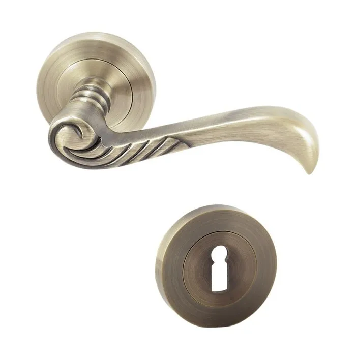 Maner cu rozeta rotunda pentru usa lemn, Aleppo Gato BB(K) RR55AB, zamac, antic bronz 115 x 55 mm