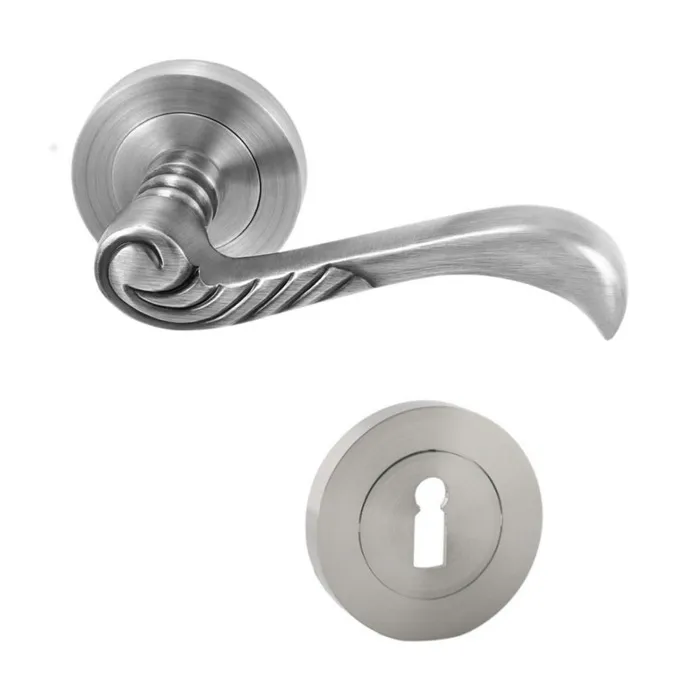 Maner cu rozeta rotunda pentru usa lemn, Aleppo Gato BB(K) RR55SN, zamac, satin nichel, 115 x 55 mm