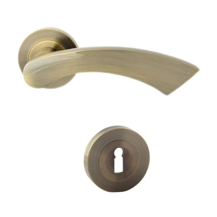 Maner cu rozeta rotunda pentru usa lemn, Antalya Gato BB(K) RR55AB, zamac, antic bronz, 140 x 55 mm