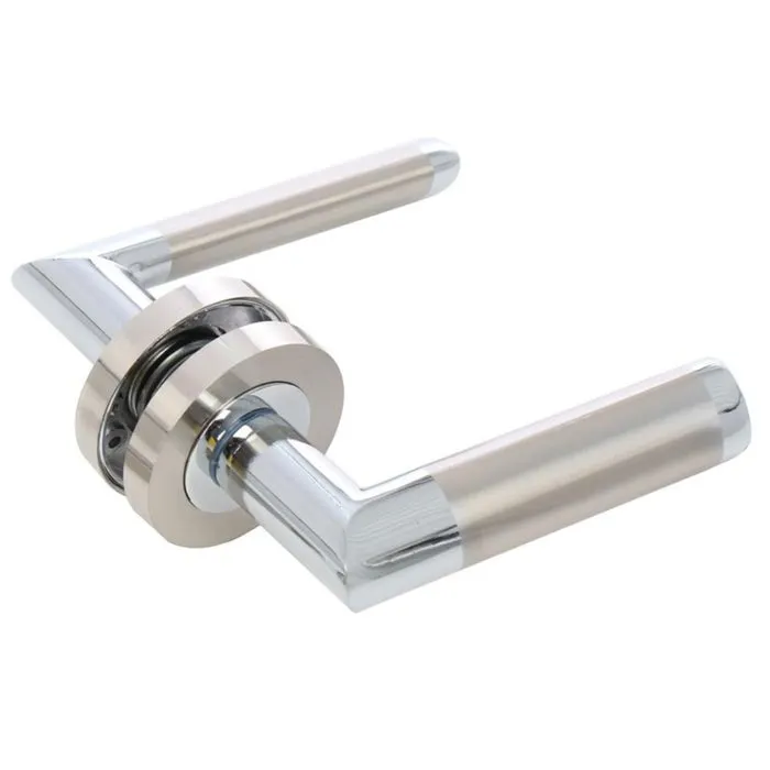 Maner cu rozeta rotunda pentru usa lemn, Londa Gato BB(K) RR55SN/CP, zamac, satin nichel + crom polisat, 120 x 55 mm