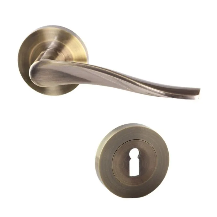 Maner cu rozeta rotunda pentru usa lemn, Miami Gato BB(K) RR55AB, zamac, antic bronz, 125 x 55 mm