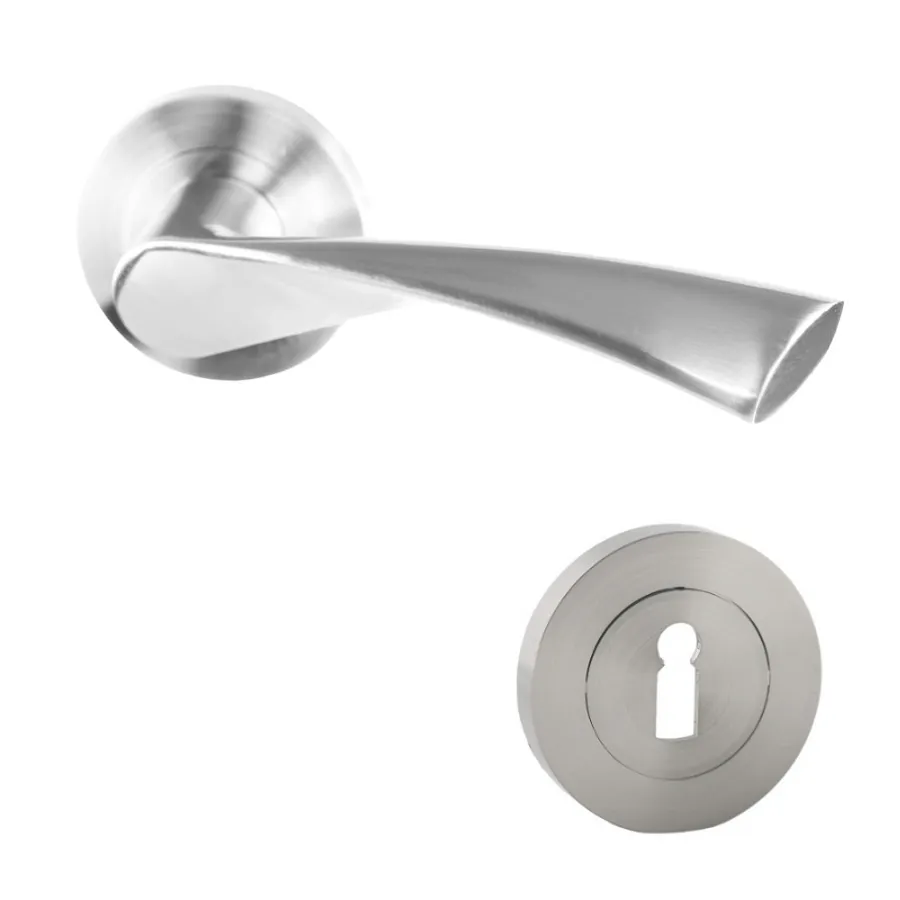 Maner cu rozeta rotunda pentru usa lemn, Roma Gato BB(K) RR55SN, zamac, satin nichel, 120 x 55 mm