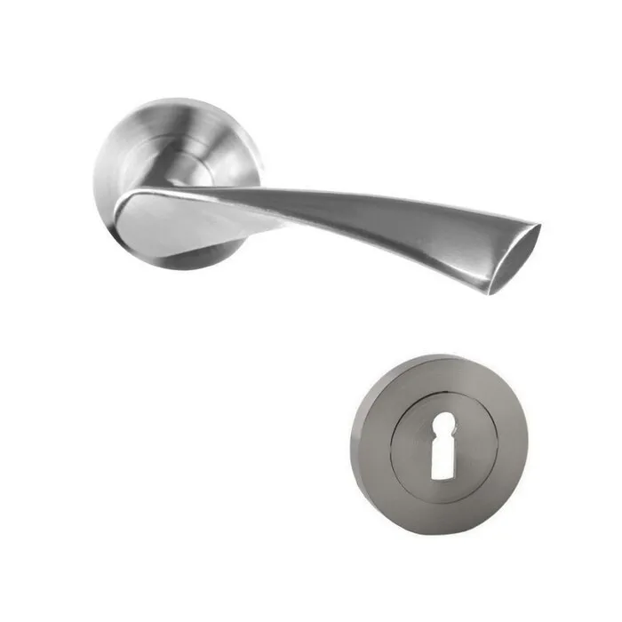 Maner cu rozeta rotunda pentru usa lemn, Roma Gato BB(K) RR55SN, zamac, satin nichel, 120 x 55 mm
