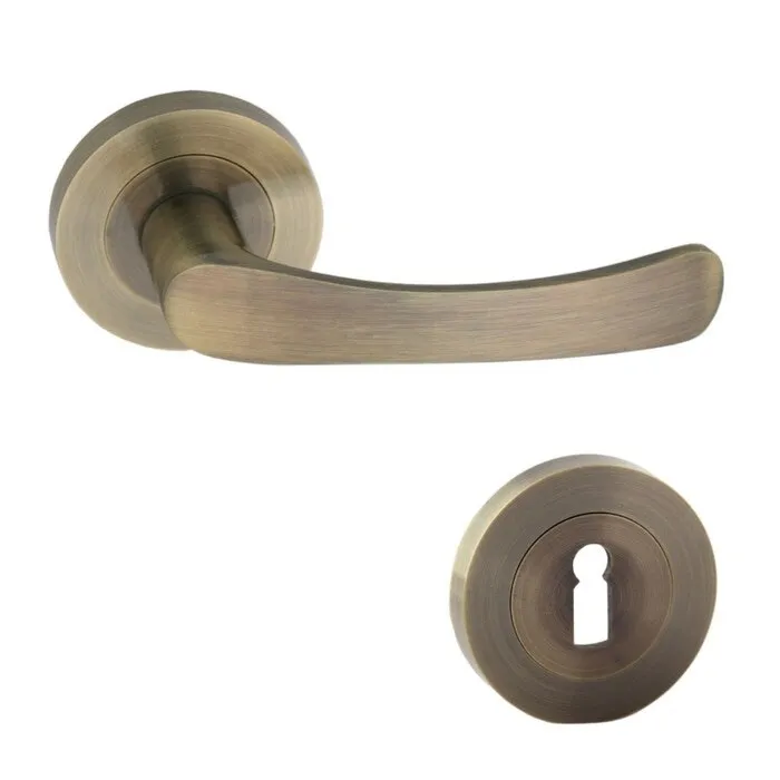 Maner cu rozeta rotunda pentru usa lemn, Sydney Gato BB(K) RR55AB, zamac, antic bronz, 115 x 55 mm