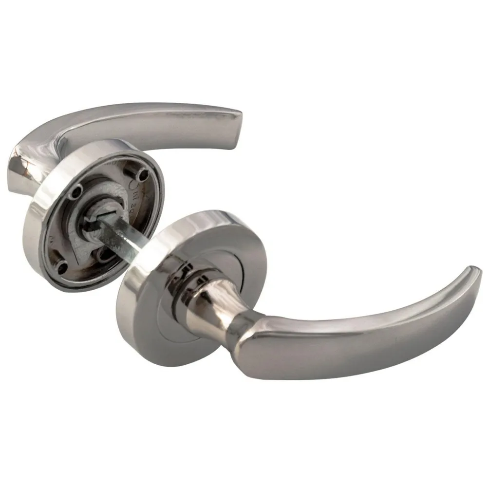 Maner cu rozeta rotunda pentru usa metalica, Jazz Baston Ozen, alama, crom, 130 x 50 mm