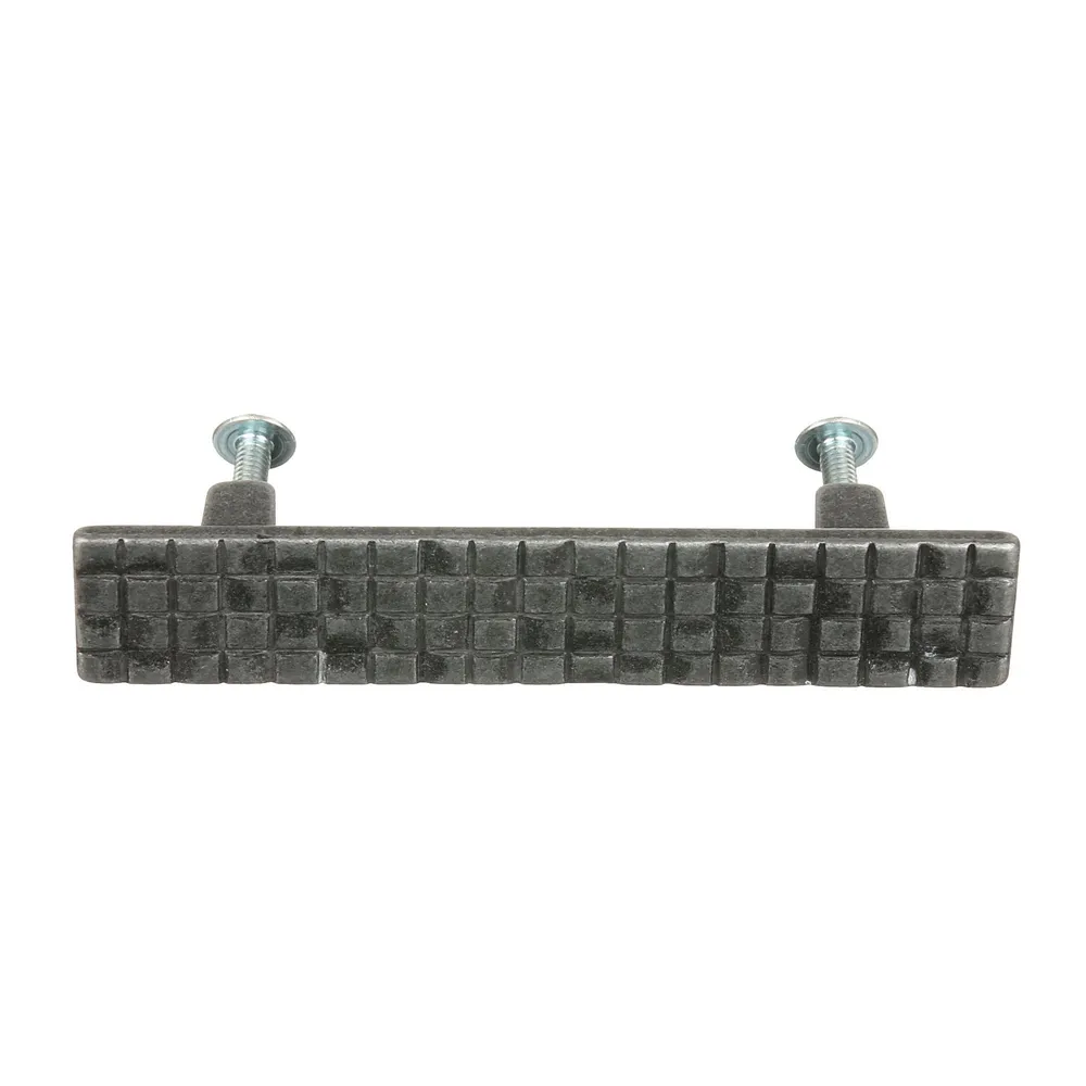 Maner mobila, 64 mm, zamac, gri, finisaj alama antichizata